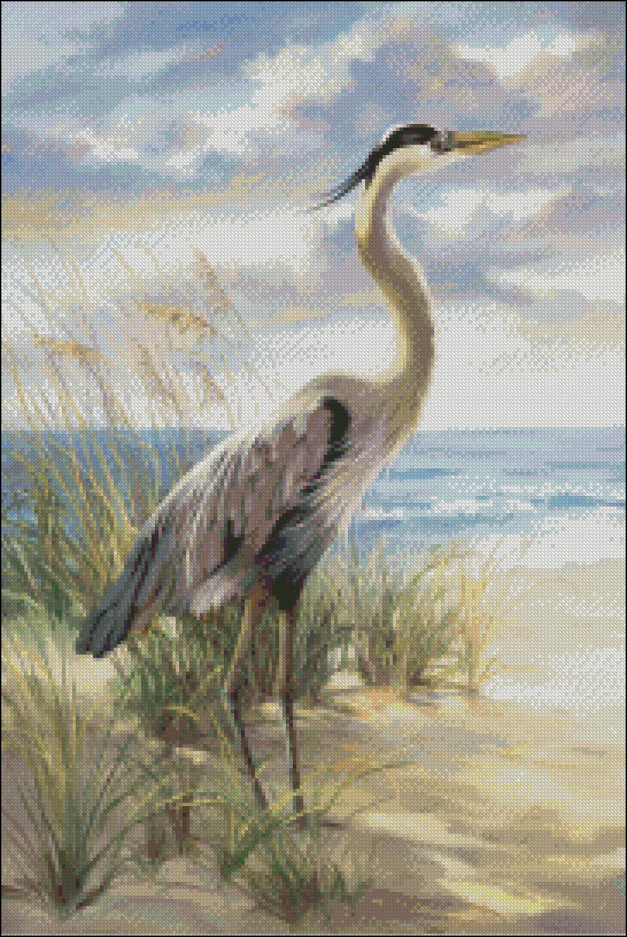 Blue Heron Deux - Counted Cross Stitch Patterns Embroidery Crafts Needlework DIY Chart DMC Color