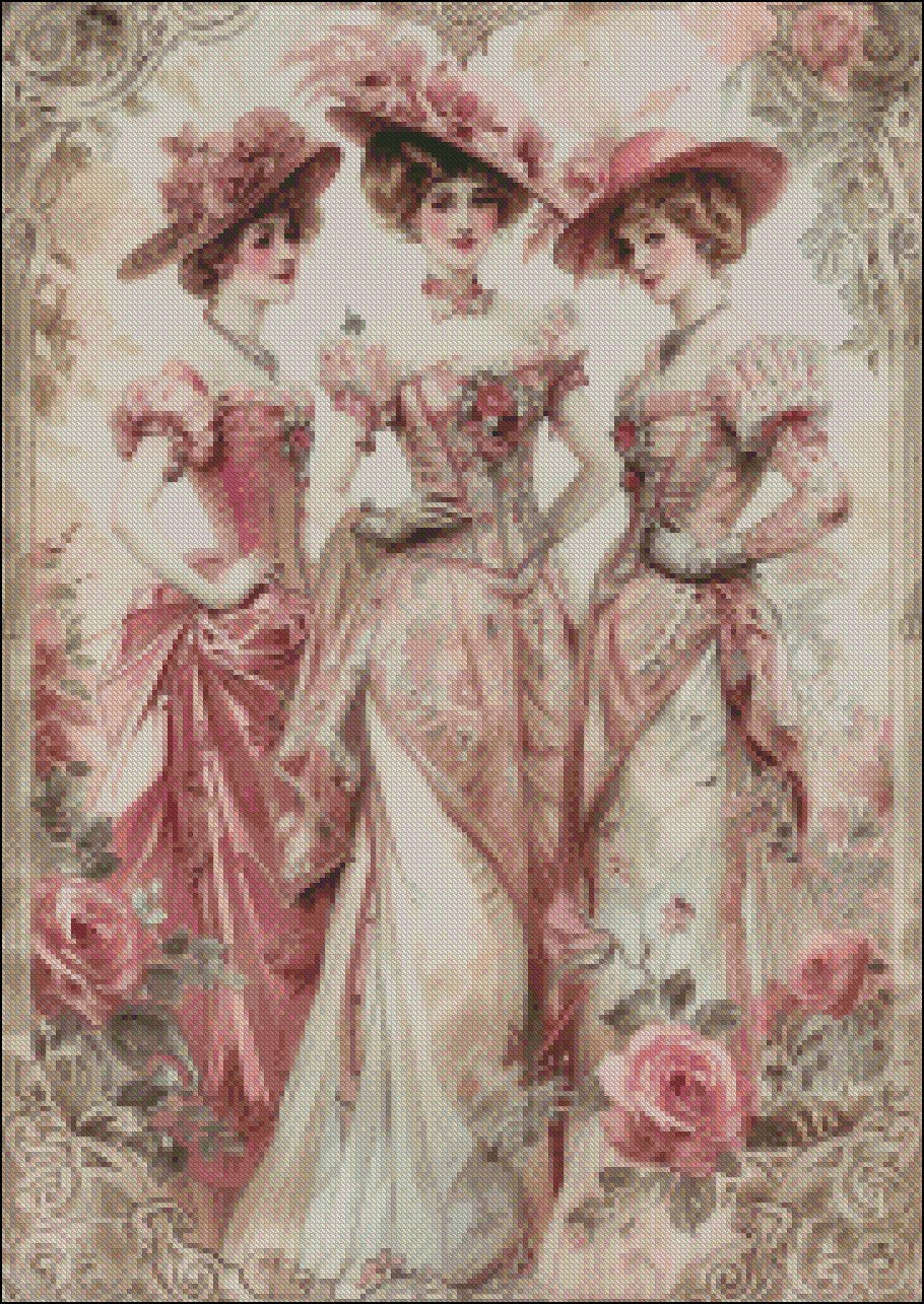 Three Elegant Ladies 2 - Counted Cross Stitch Patterns Embroidery Crafts Needlework DIY Chart DMC Color