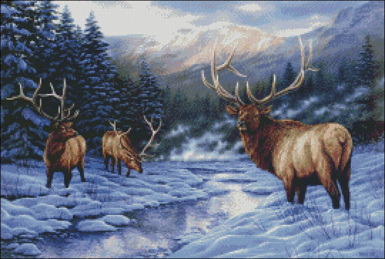 Deer Elk Moose 18 - Counted Cross Stitch Patterns Embroidery Crafts Needlework DIY Chart DMC Color