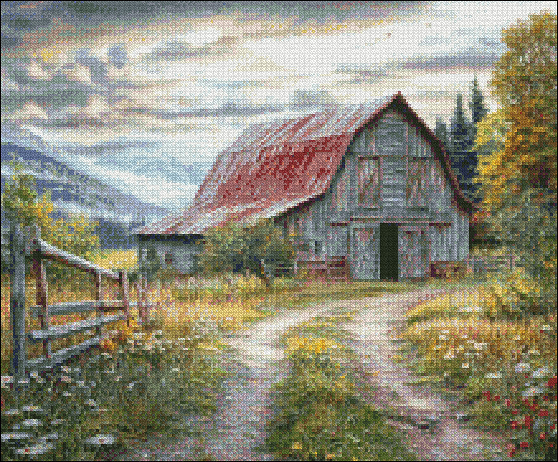 An Old Gray Barn - Counted Cross Stitch Patterns Embroidery Crafts Needlework DIY Chart DMC Color