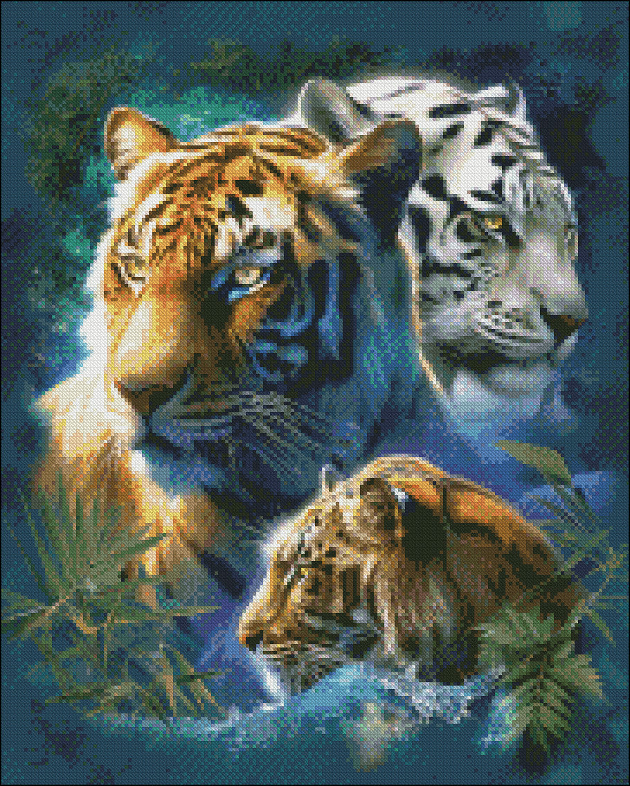 Three Big Cats - Counted Cross Stitch Patterns Embroidery Crafts Needlework DIY Chart DMC Color