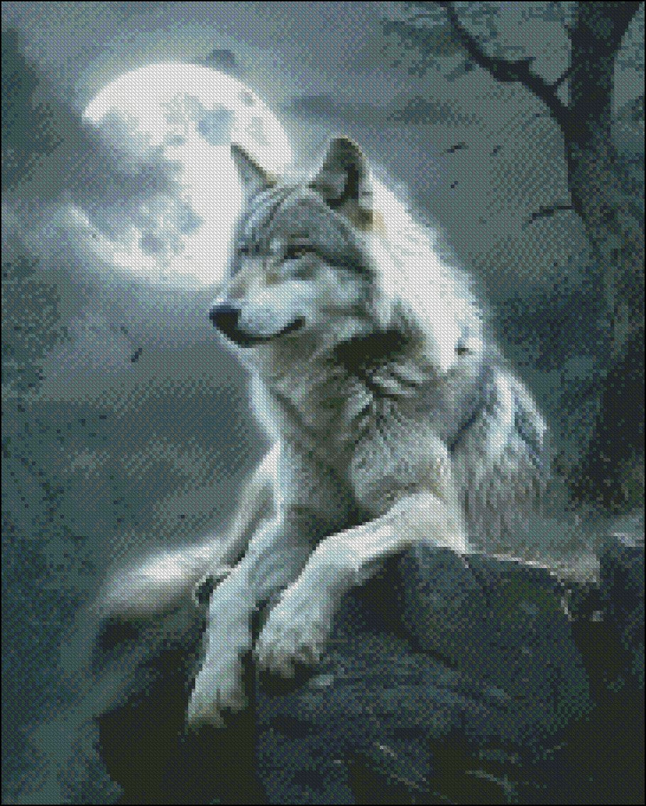Night Wolf 4 - Counted Cross Stitch Patterns Embroidery Crafts Needlework DIY Chart DMC Color