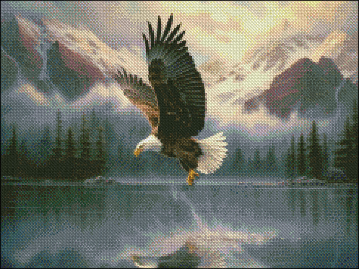 Eagle Skimming Water  - Counted Cross Stitch Patterns Embroidery Crafts Needlework DIY Chart DMC Color