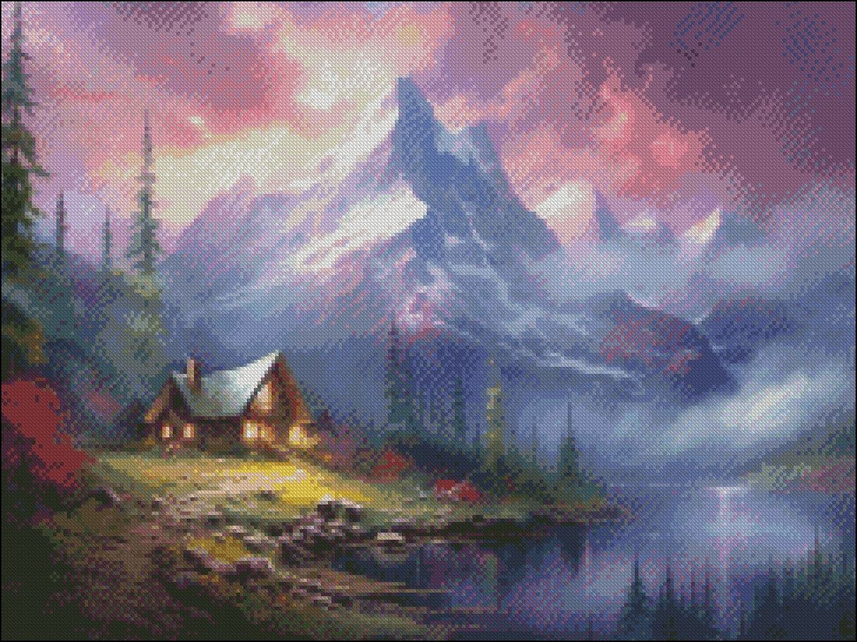 Mountain Cabin 5 - Counted Cross Stitch Patterns Embroidery Crafts Needlework DIY Chart DMC Color