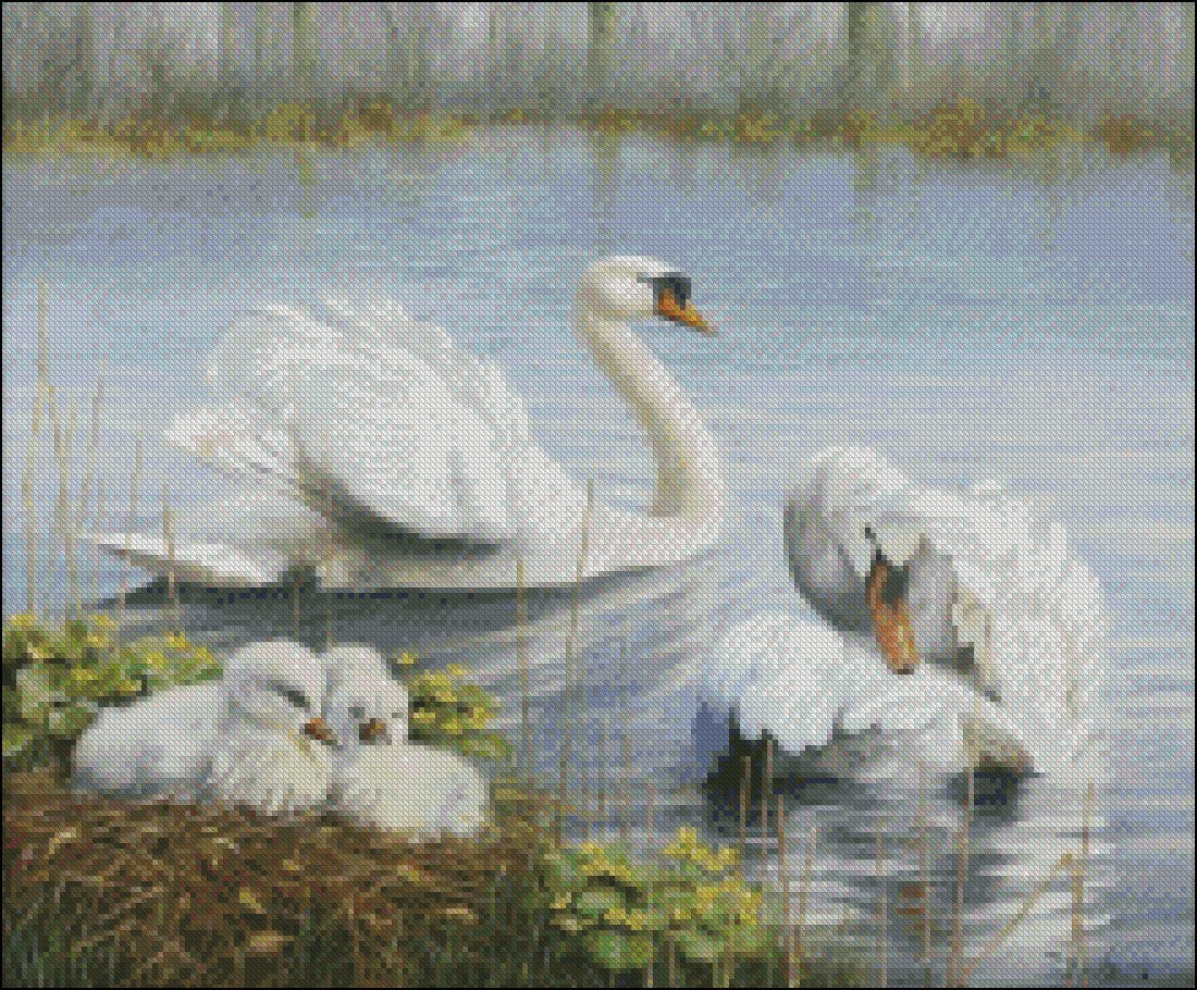 Swans - Counted Cross Stitch Patterns Embroidery Crafts Needlework DIY Chart DMC Color
