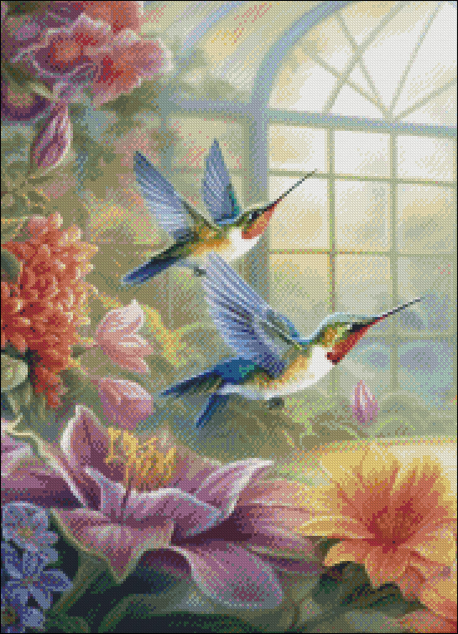 Flying Hummingbirds 1 - Counted Cross Stitch Patterns Embroidery Crafts Needlework DIY Chart DMC Color