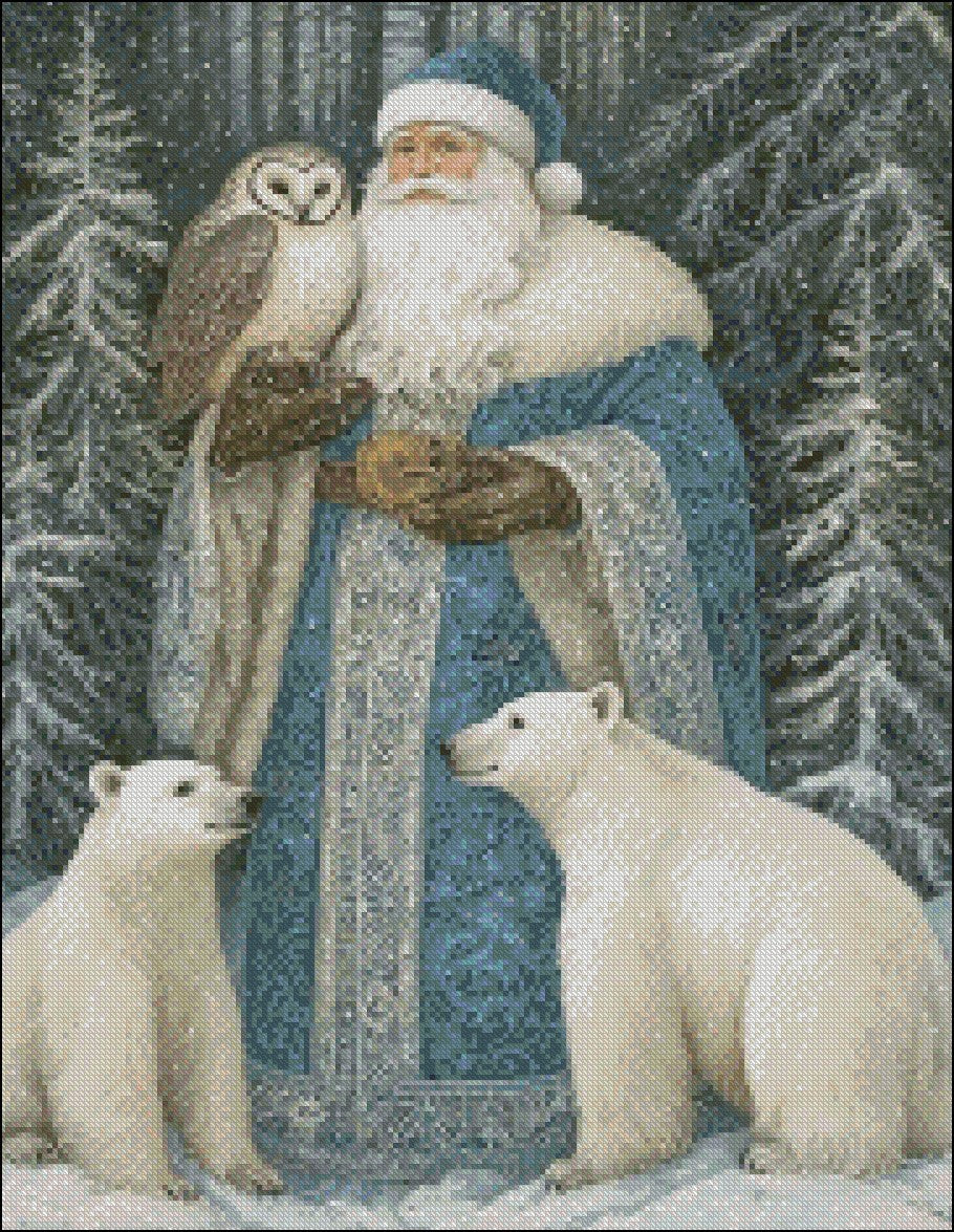 Arctic Santa Claus 19 - Counted Cross Stitch Patterns Embroidery Crafts Needlework DIY Chart DMC Color