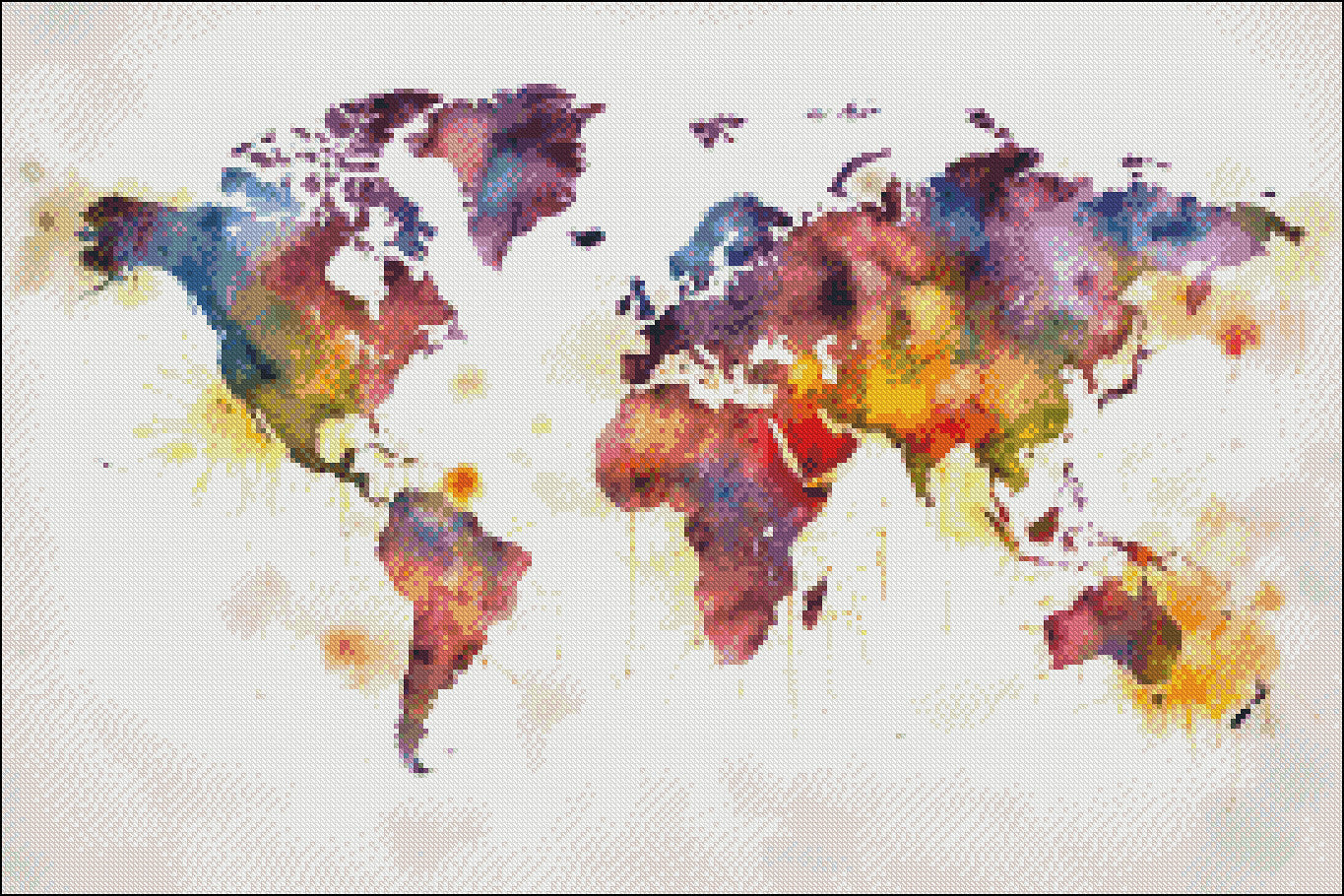 Map of the World Map - Counted Cross Stitch Patterns Embroidery Crafts Needlework DIY Chart DMC Color