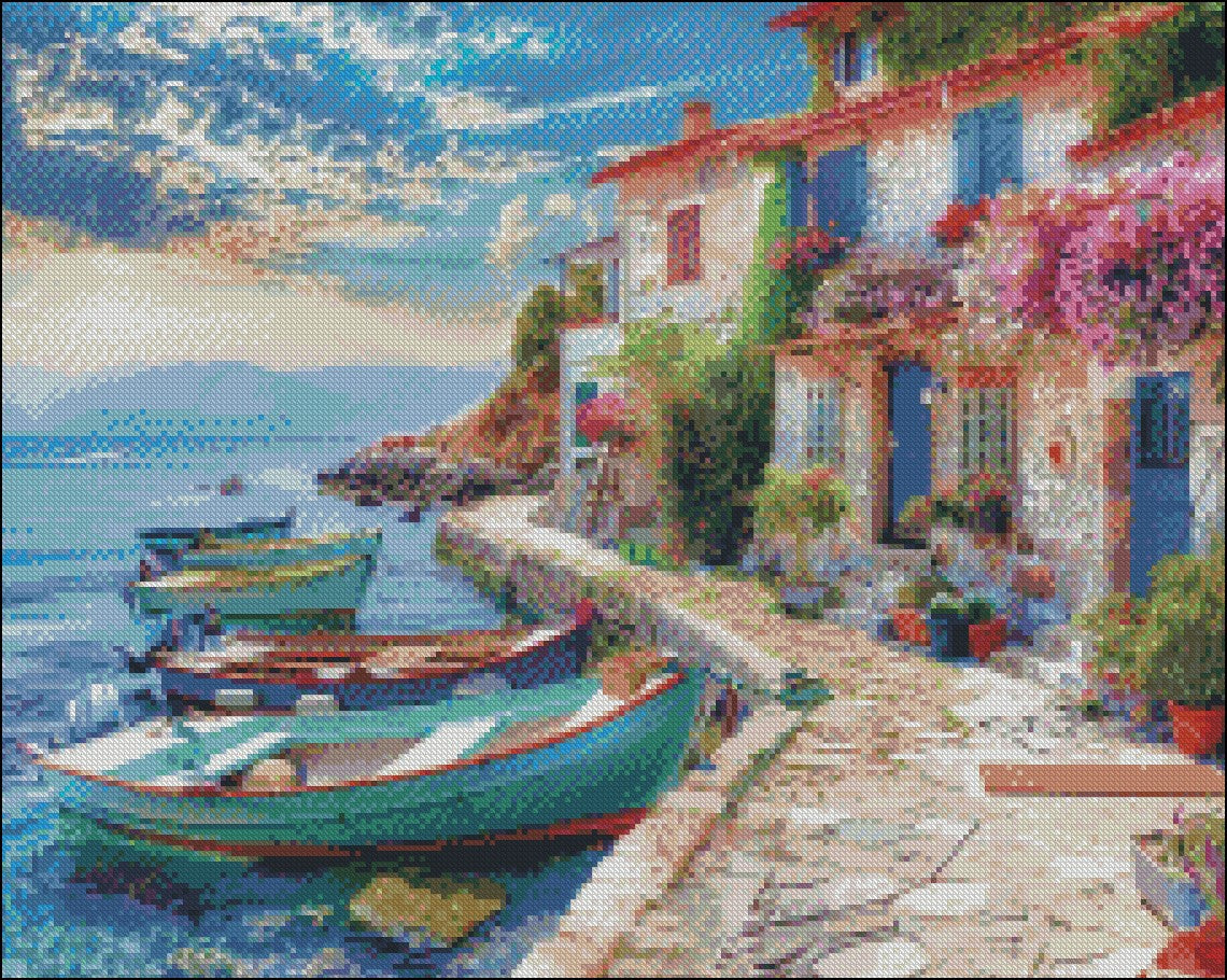 Pastel Harbor Dreams - Counted Cross Stitch Patterns Embroidery Crafts Needlework DIY Chart DMC Color