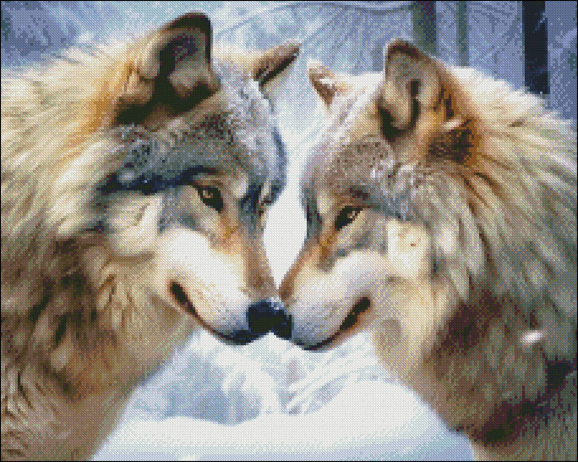 Wolves Kiss 2 - Counted Cross Stitch Patterns Embroidery Crafts Needlework DIY Chart DMC Color