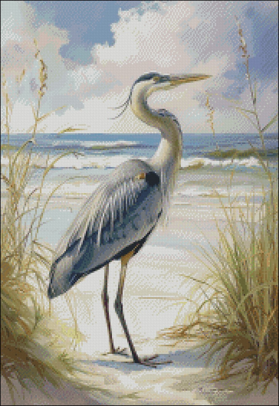 Blue Heron 3 - Counted Cross Stitch Patterns Embroidery Crafts Needlework DIY Chart DMC Color