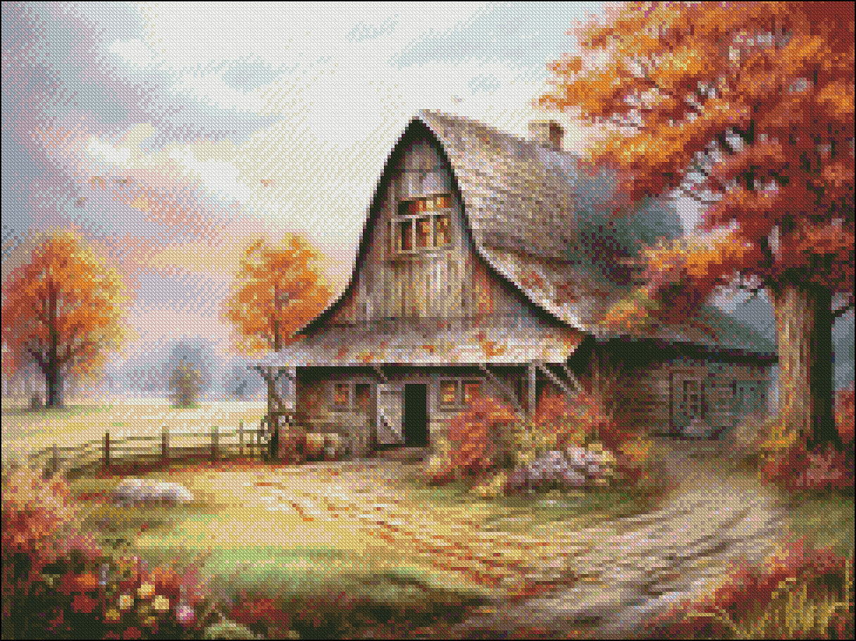 Autumn Barn - Counted Cross Stitch Patterns Embroidery Crafts Needlework DIY Chart DMC Color