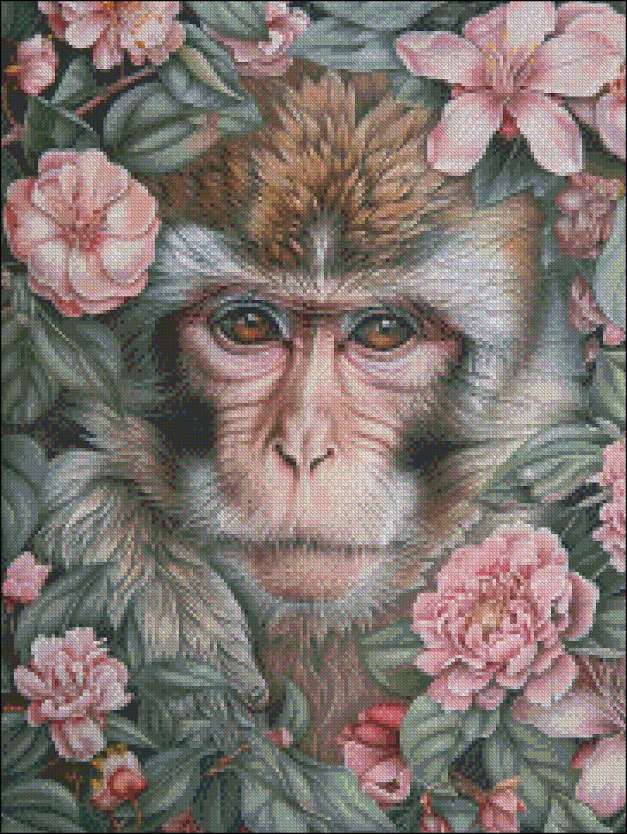 Monkey Face Flowers - Counted Cross Stitch Patterns Embroidery Crafts Needlework DIY Chart DMC Color