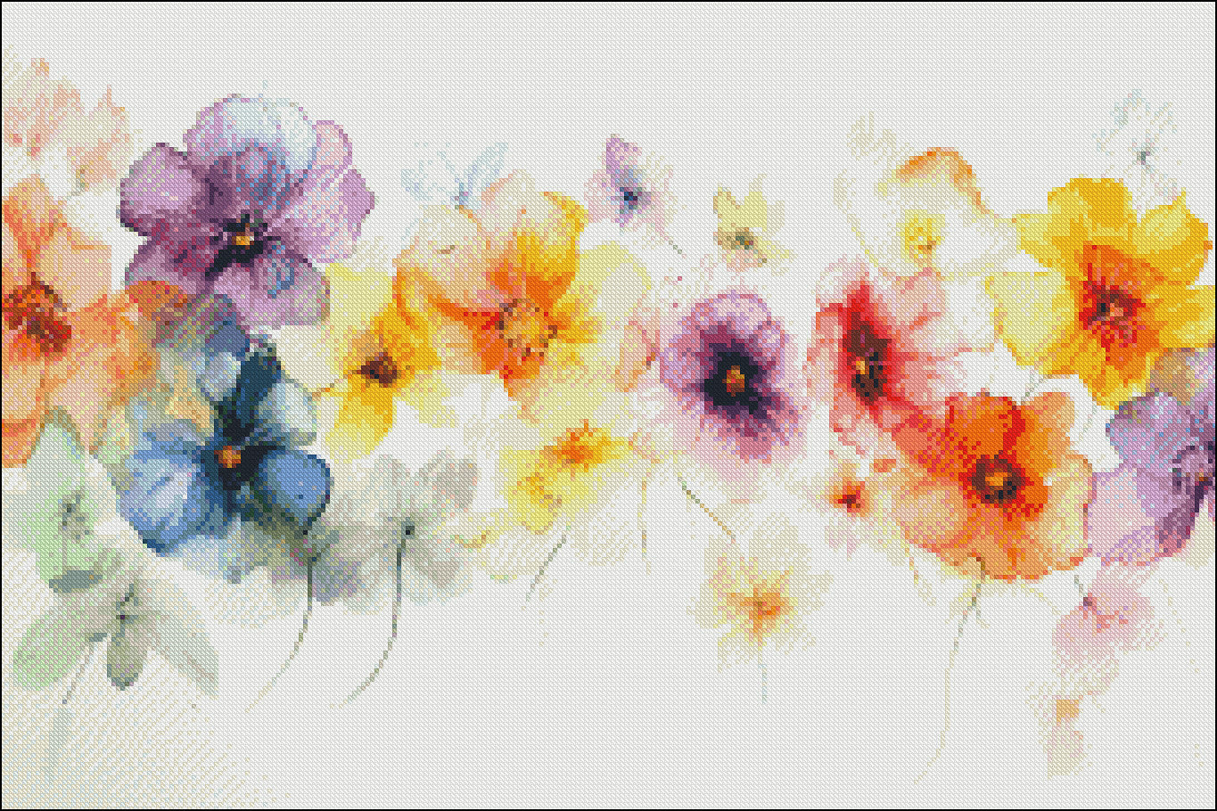 Watercolor Flowers - Counted Cross Stitch Patterns Embroidery Crafts Needlework DIY Chart DMC Color