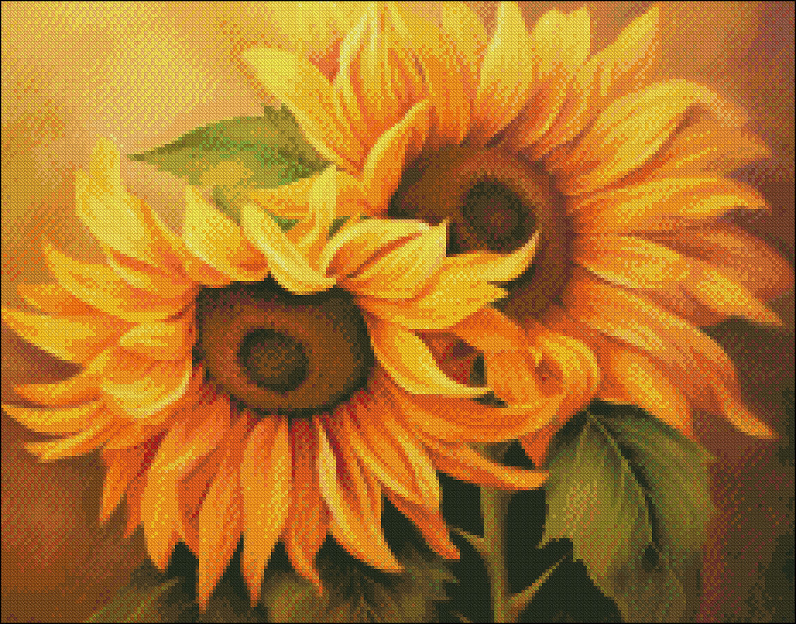Sunflowers Bloom 2 - Counted Cross Stitch Patterns Embroidery Crafts Needlework DIY Chart DMC Color