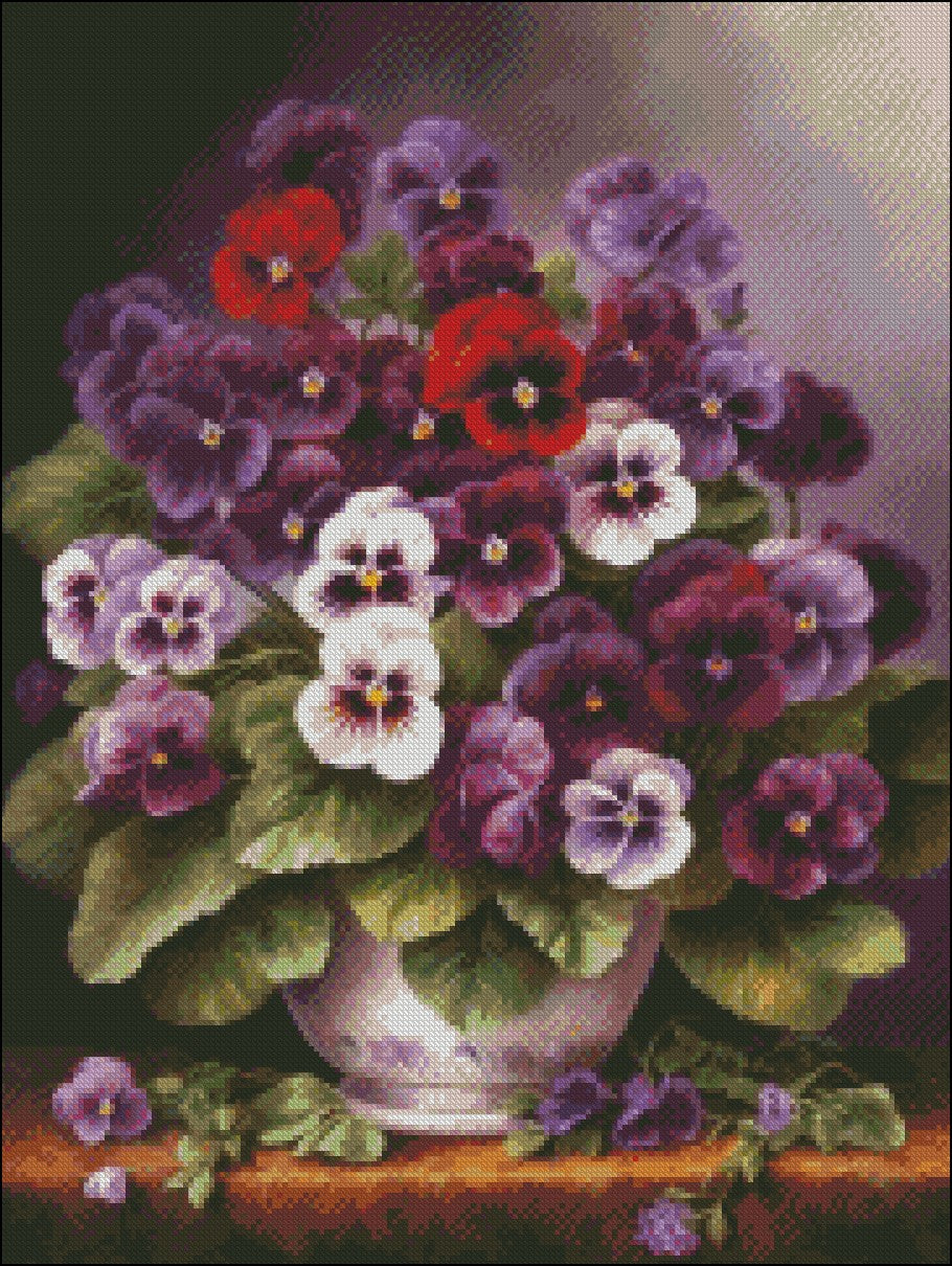 Violets in a Vase - Counted Cross Stitch Patterns Embroidery Crafts Needlework DIY Chart DMC Color