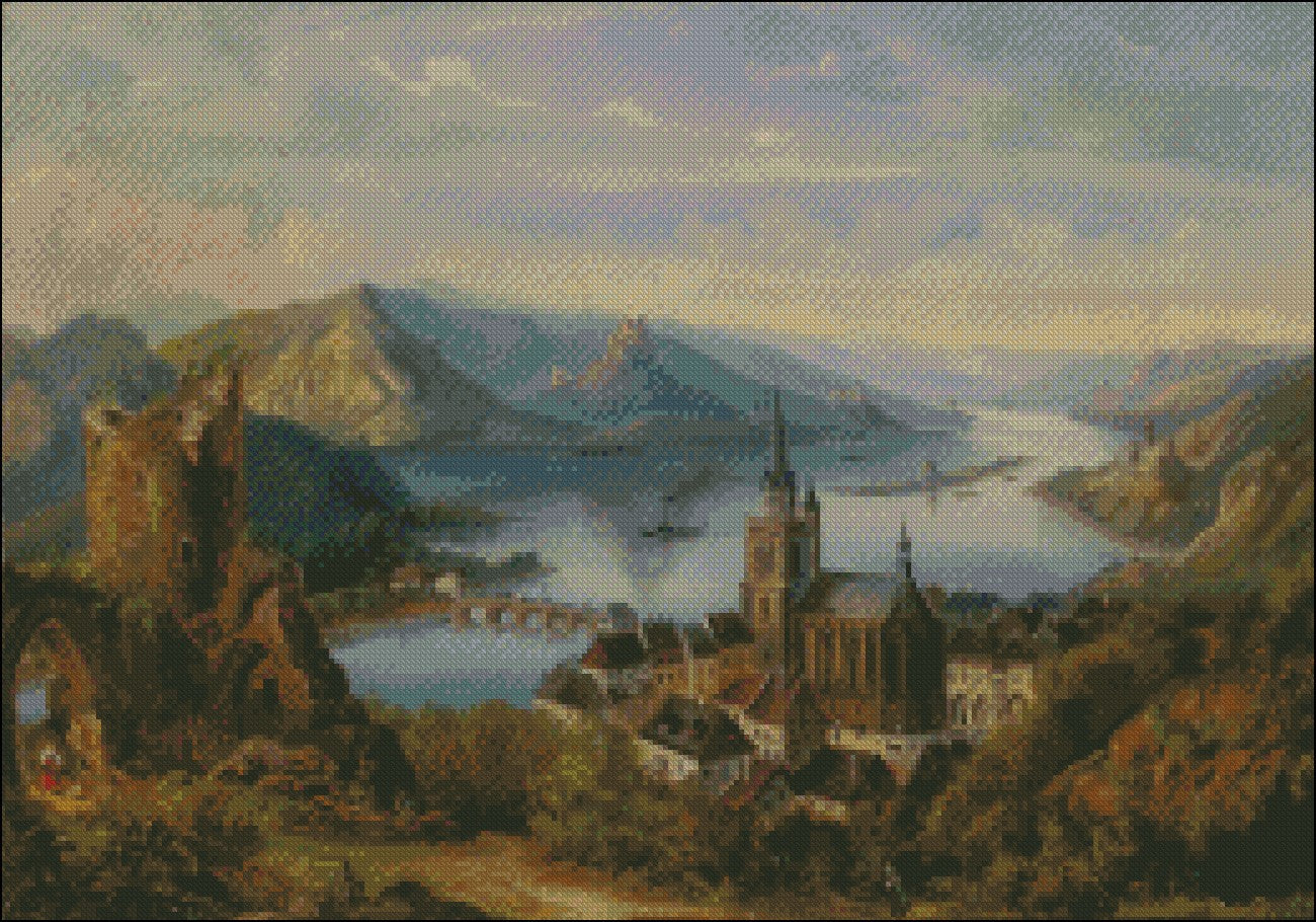 Waterfront Church - Counted Cross Stitch Patterns Embroidery Crafts Needlework DIY Chart DMC Color