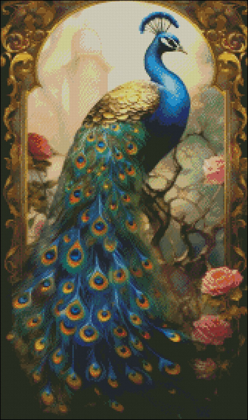 Victorian Peacock 2 - Counted Cross Stitch Patterns Embroidery Crafts Needlework DIY Chart DMC Color