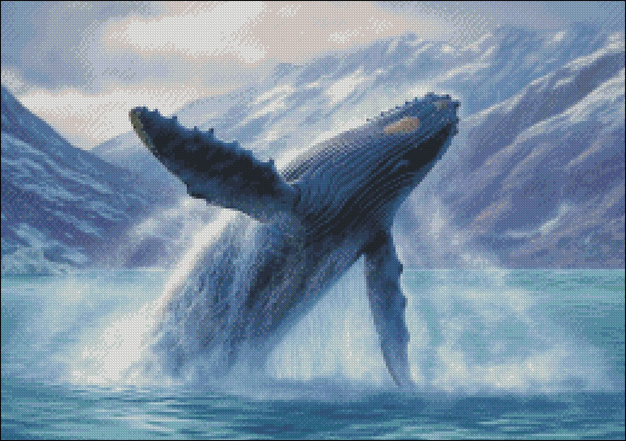 Humpback Whale Breaching - Counted Cross Stitch Patterns Embroidery Crafts Needlework DIY Chart DMC Color