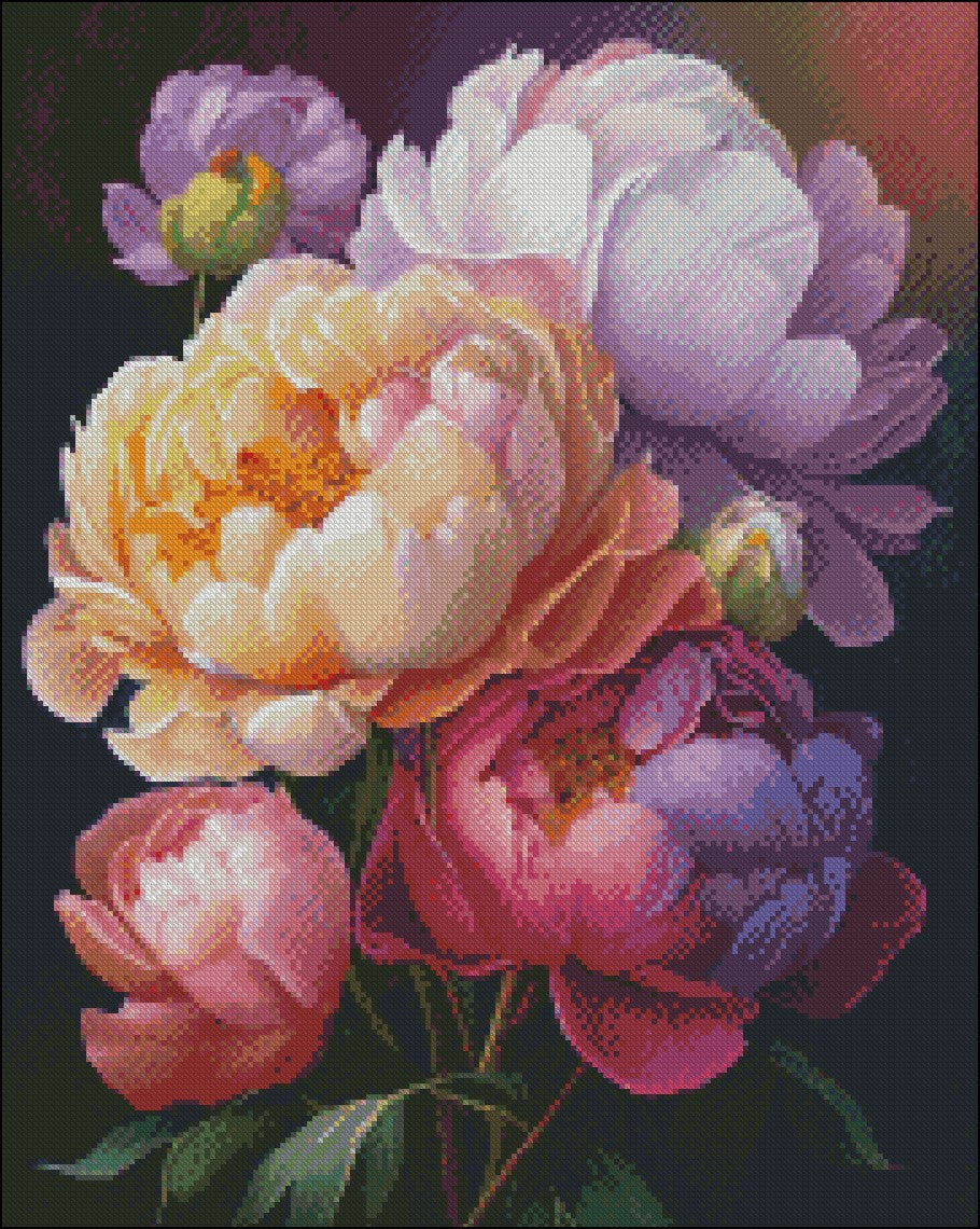 Peony Bouquet 3 - Counted Cross Stitch Patterns Embroidery Crafts Needlework DIY Chart DMC Color