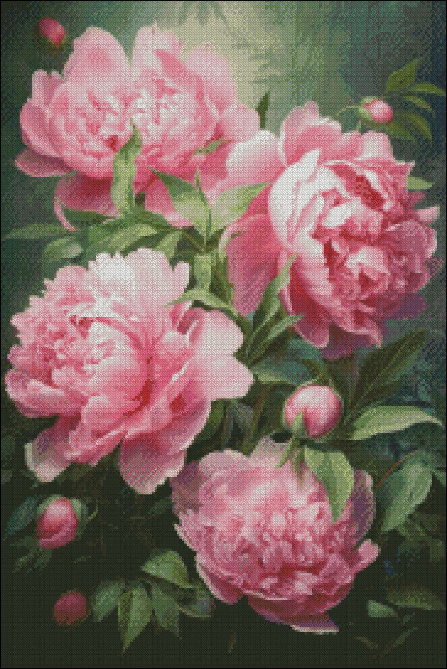 Beautiful Pink Peonies 2 - Counted Cross Stitch Patterns Embroidery Crafts Needlework DIY Chart DMC Color