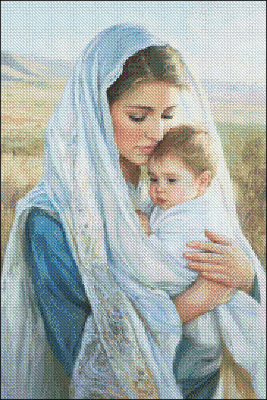 Mary Baby Jesus 1 - Counted Cross Stitch Patterns Embroidery Crafts Needlework DIY Chart DMC Color