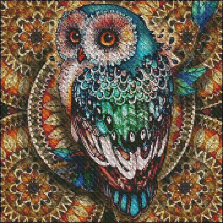Mandala Owl - Counted Cross Stitch Patterns Embroidery Crafts Needlework DIY Chart DMC Color