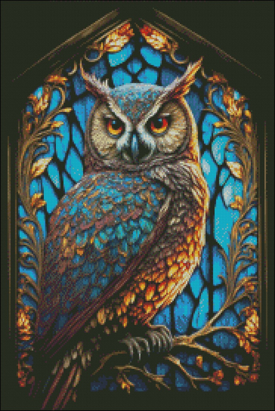 Stained Glass Owl - Counted Cross Stitch Patterns Embroidery Crafts Needlework DIY Chart DMC Color
