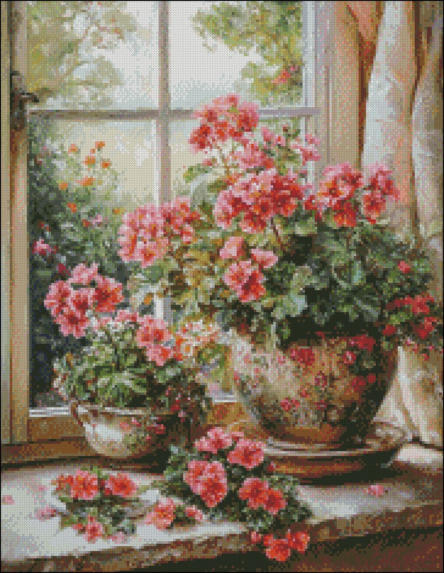 Summer Geraniums - Counted Cross Stitch Patterns Embroidery Crafts Needlework DIY Chart DMC Color