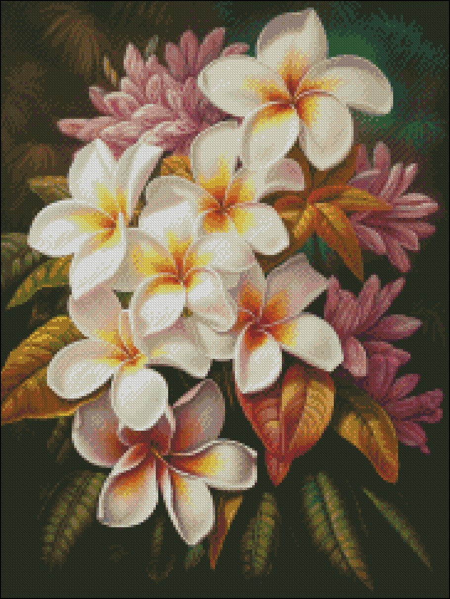 Plumerias 1 - Counted Cross Stitch Patterns Embroidery Crafts Needlework DIY Chart DMC Color