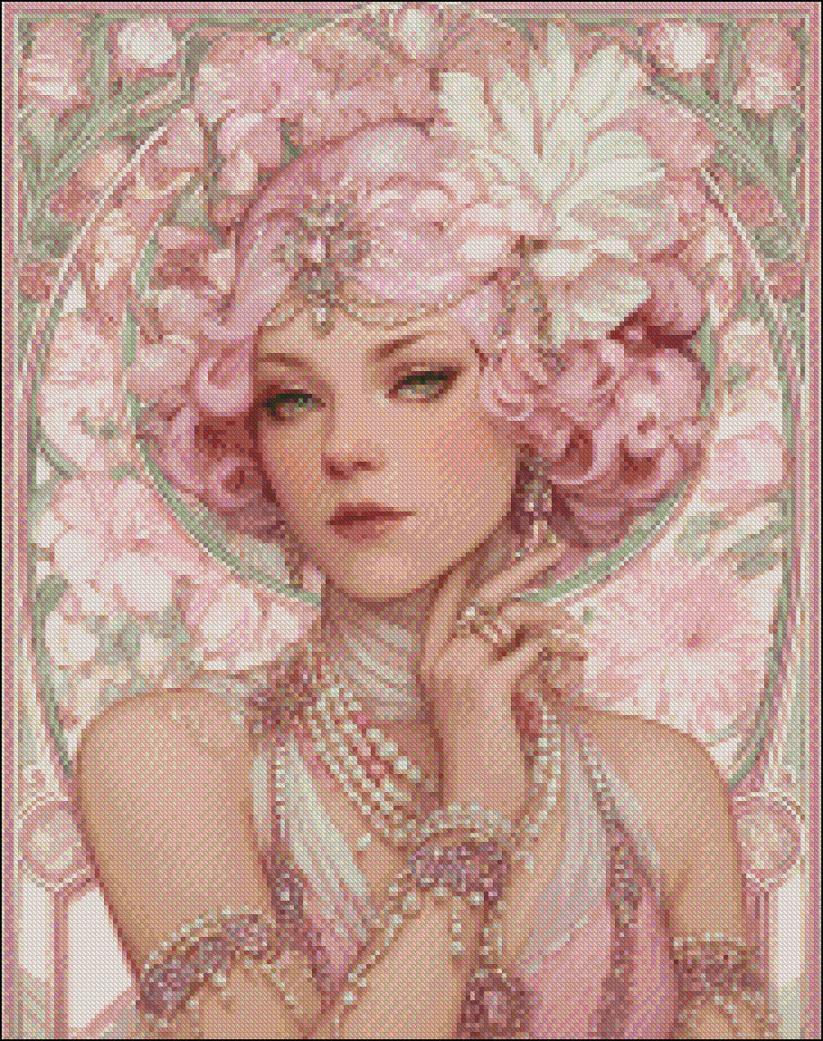 Art Deco Lady 49 - Counted Cross Stitch Patterns Embroidery Crafts Needlework DIY Chart DMC Color