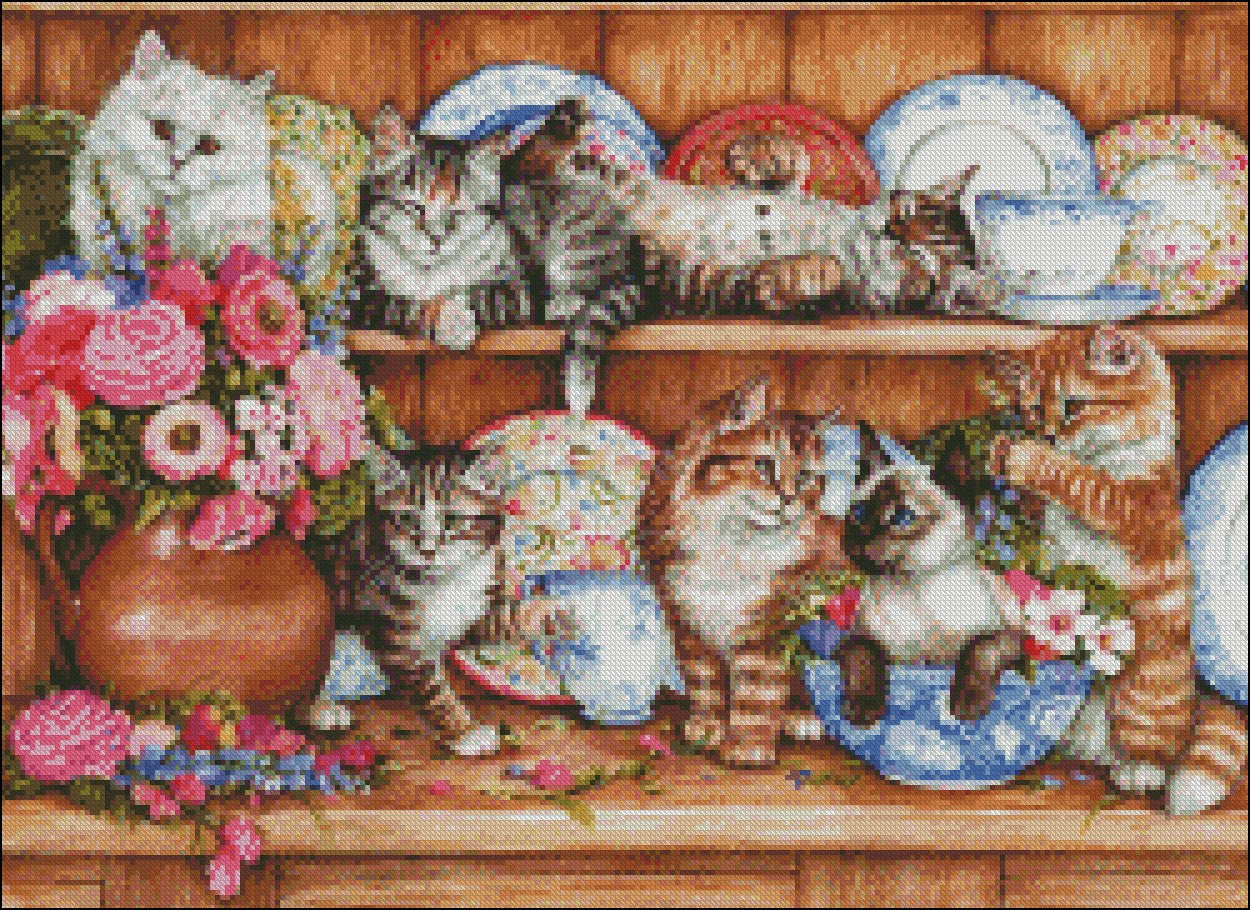 Kittens - Counted Cross Stitch Patterns Embroidery Crafts Needlework DIY Chart DMC Color
