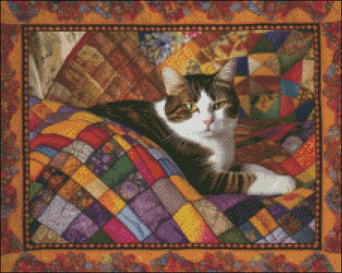 Patterned Quilt - Counted Cross Stitch Patterns Embroidery Crafts Needlework DIY Chart DMC Color