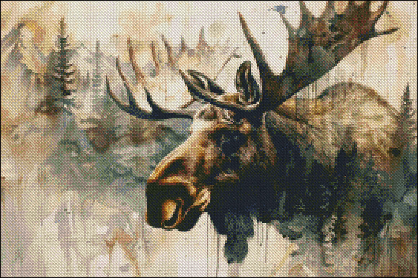 Bull Moose Head - Counted Cross Stitch Patterns Embroidery Crafts Needlework DIY Chart DMC Color