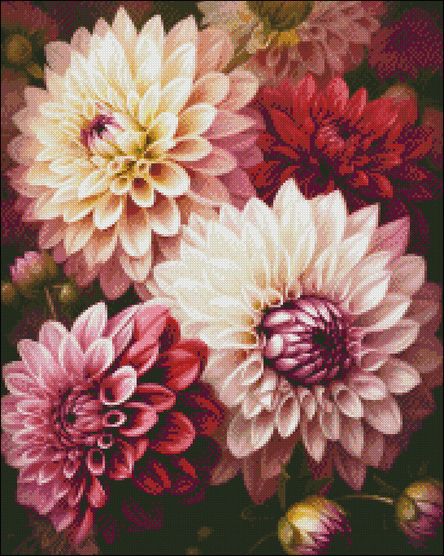 Dahlia Dreams - Counted Cross Stitch Patterns Embroidery Crafts Needlework DIY Chart DMC Color