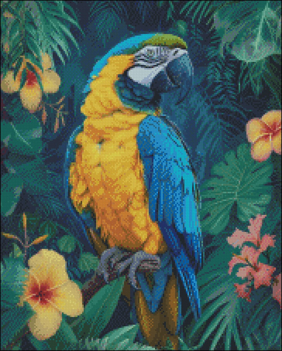 Blue-yellow Parrot - Counted Cross Stitch Patterns Embroidery Crafts Needlework DIY Chart DMC Color