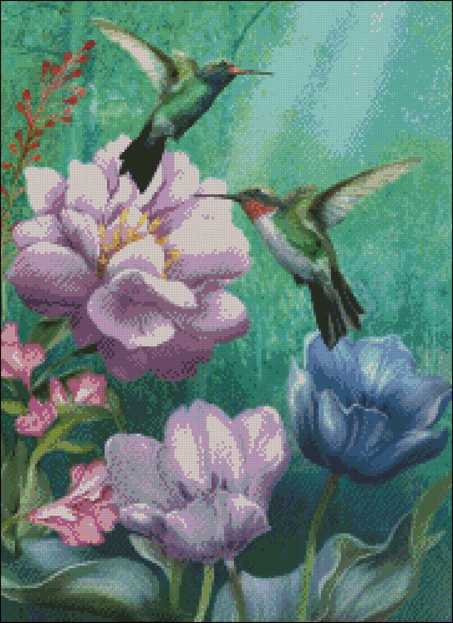 Hummingbird Garden I - Counted Cross Stitch Patterns Embroidery Crafts Needlework DIY Chart DMC Color