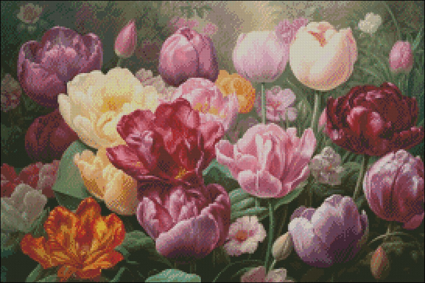 Purple Tulips - Counted Cross Stitch Patterns Embroidery Crafts Needlework DIY Chart DMC Color