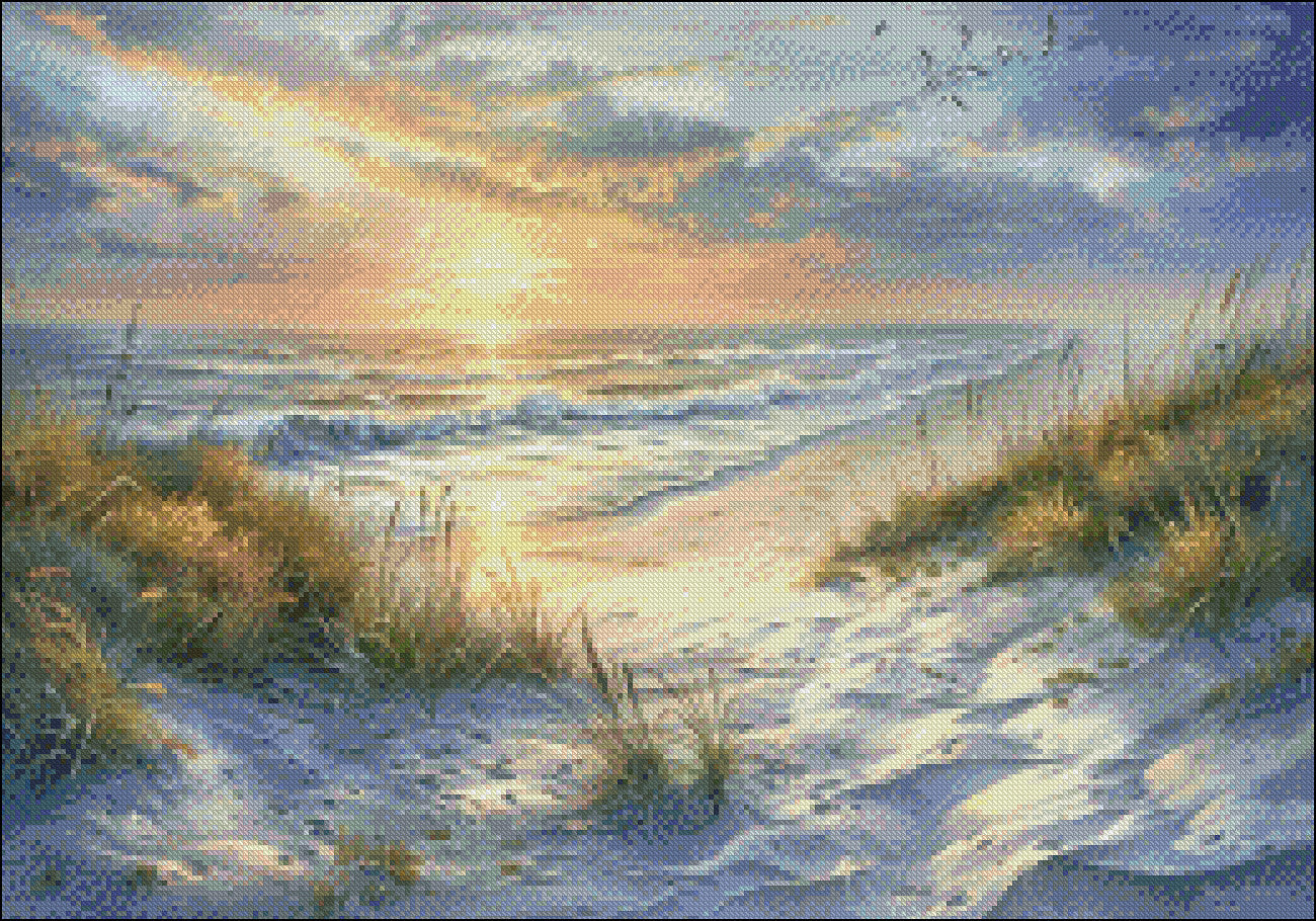 Oak Island Sunrise - Counted Cross Stitch Patterns Embroidery Crafts Needlework DIY Chart DMC Color
