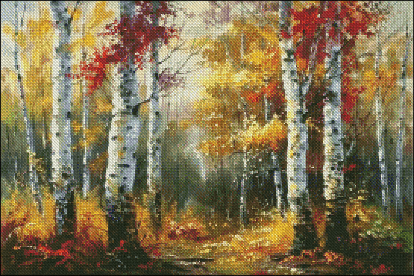 Birch Trees 2 - Counted Cross Stitch Patterns Embroidery Crafts Needlework DIY Chart DMC Color