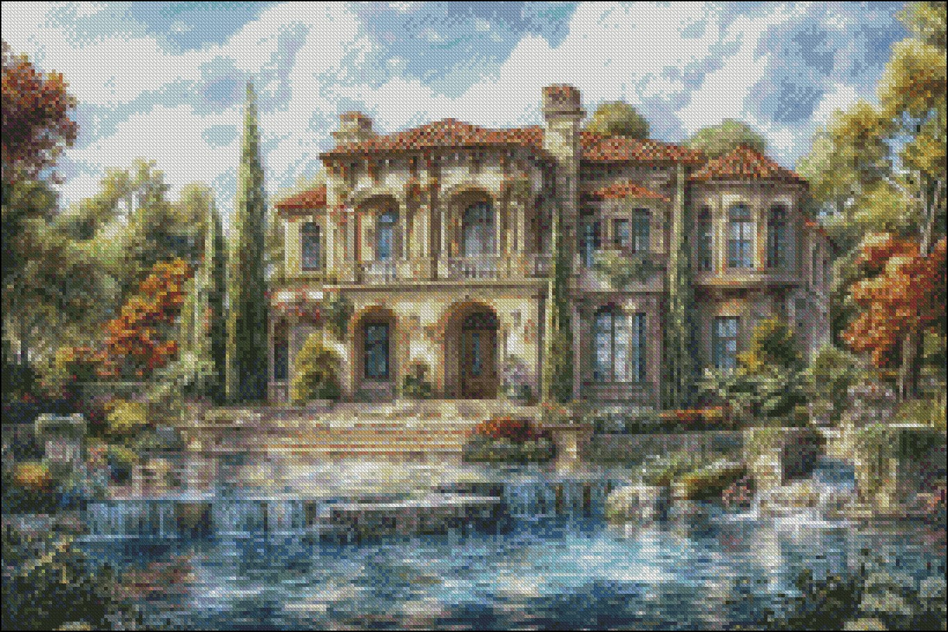 Mediterranean Villa 3 - Counted Cross Stitch Patterns Embroidery Crafts Needlework DIY Chart DMC Color