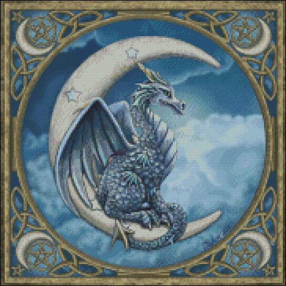 Moonlight Dragon - Counted Cross Stitch Patterns Embroidery Crafts Needlework DIY Chart DMC Color