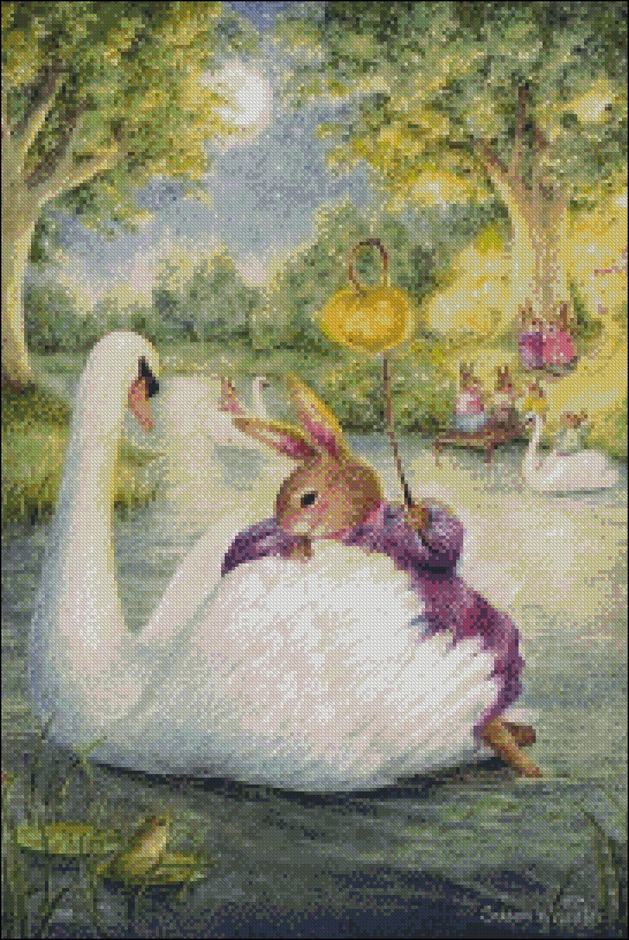 Swan Boats - Counted Cross Stitch Patterns Embroidery Crafts Needlework DIY Chart DMC Color