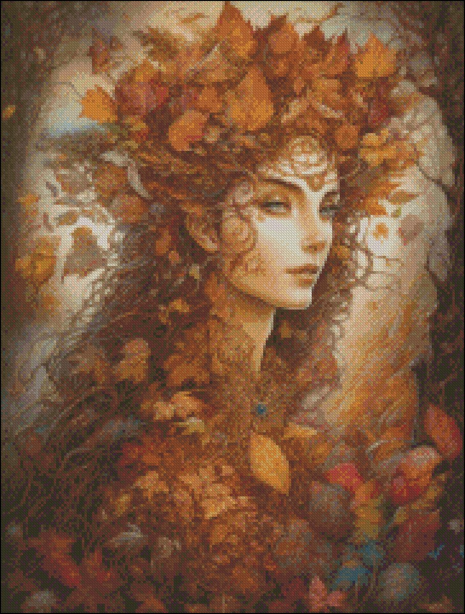 Autumn Princess - Counted Cross Stitch Patterns Embroidery Crafts Needlework DIY Chart DMC Color