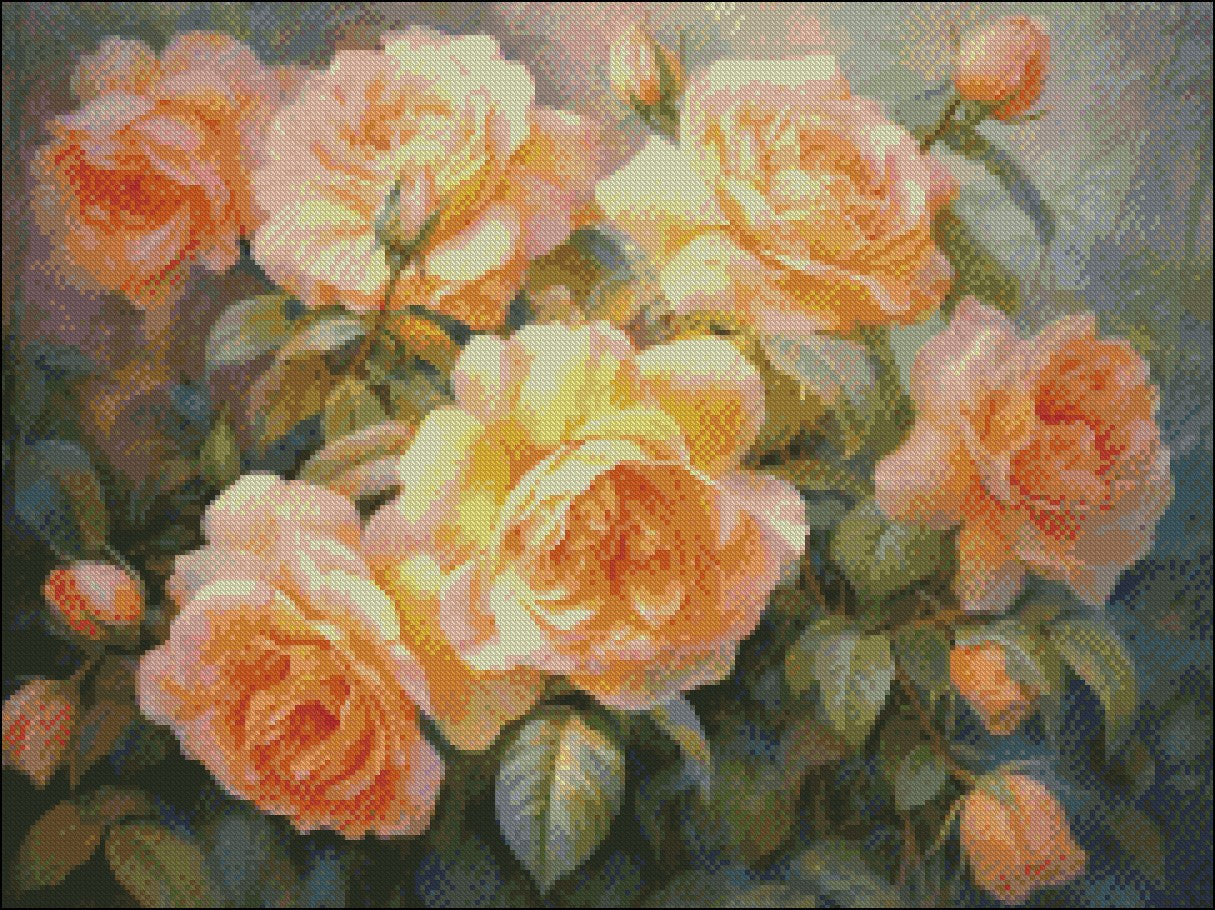 Orange Roses - Counted Cross Stitch Patterns Embroidery Crafts Needlework DIY Chart DMC Color