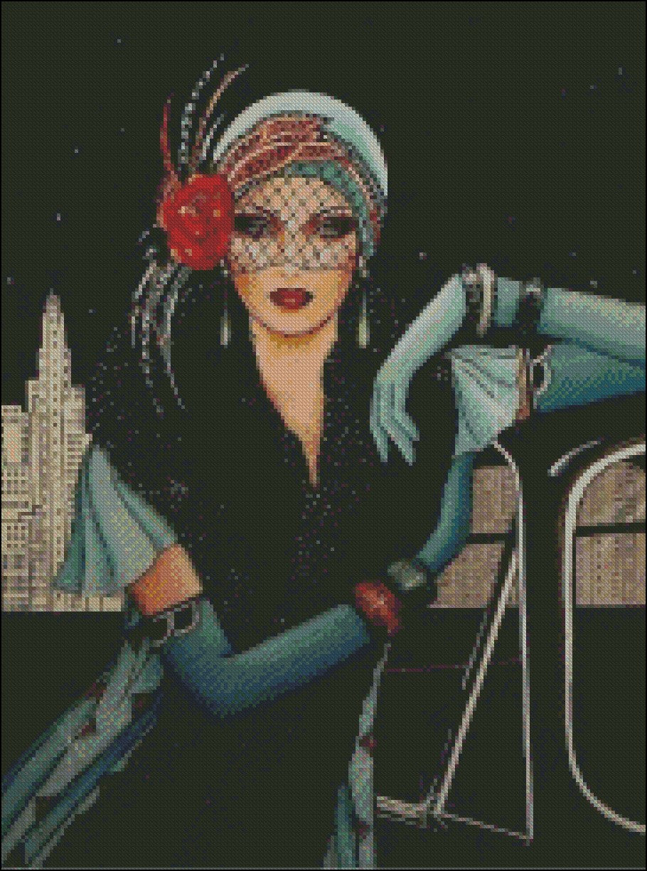 Art Deco Lady 2-15 - Counted Cross Stitch Patterns Embroidery Crafts Needlework DIY Chart DMC Color