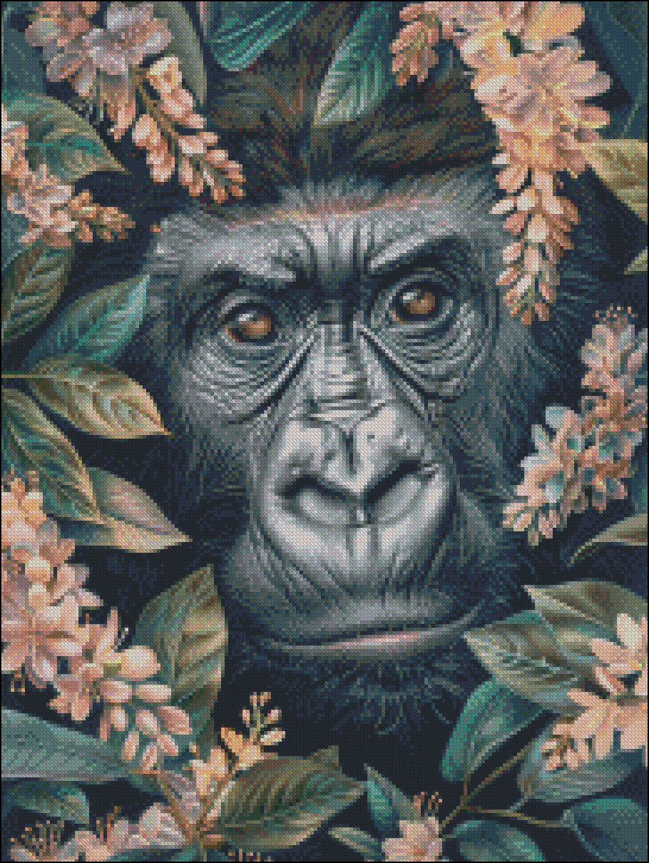 Gorilla Face Flowers - Counted Cross Stitch Patterns Embroidery Crafts Needlework DIY Chart DMC Color