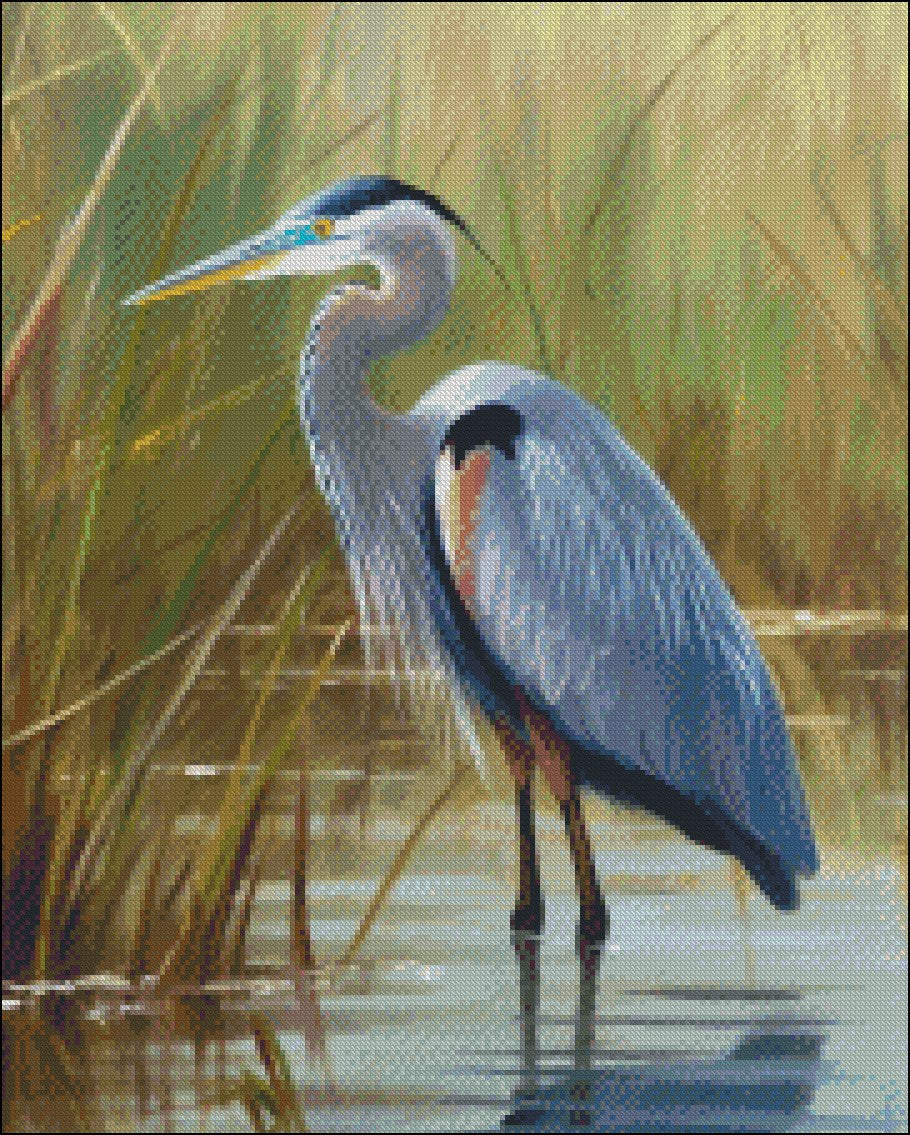 Marsh Heron 2 - Counted Cross Stitch Patterns Embroidery Crafts Needlework DIY Chart DMC Color
