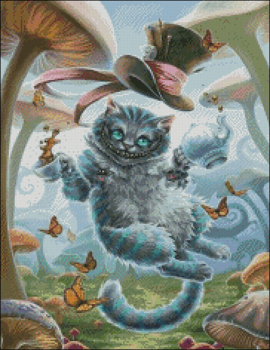 Mushroom Cat - Counted Cross Stitch Patterns Embroidery Crafts Needlework DIY Chart DMC Color