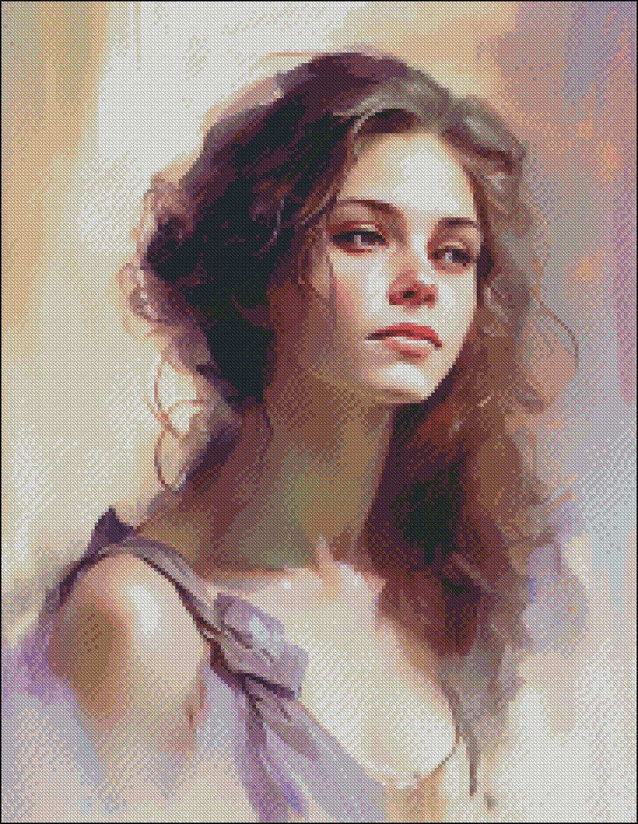 Italian Girl Portrait 2 - Counted Cross Stitch Patterns Embroidery Crafts Needlework DIY Chart DMC Color